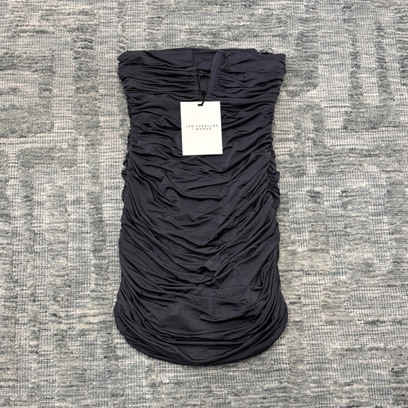 Mango Charcoal Ruched Mini Dress - Picture 2 of 7